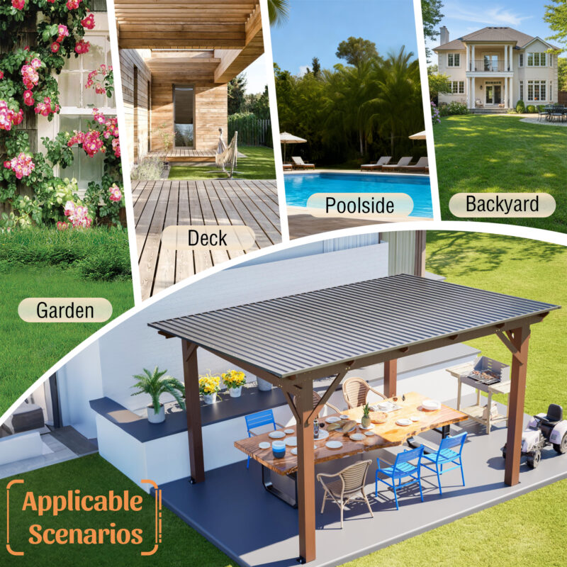 Wooden Garden Gazebo with Metal Roof - Image 7