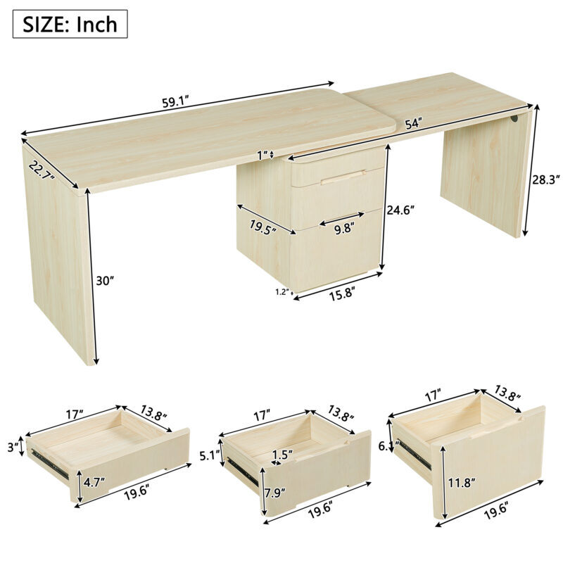 90" Modern L Shaped Desk in Walnut with 3 Drawers,360° Wood Rotating Desk,Executive Office Desk,Corner Desk,Office Study Workstation,for Home Office or Living Room - Image 13