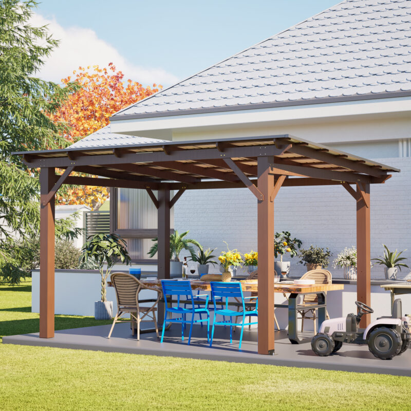 Wooden Garden Gazebo with Metal Roof - Image 10