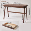 100% Solid Rubber Wood Computer Desk, Retro Walnut Writing Desk with Drawer, Sturdy A-Frame Leg - Image 11