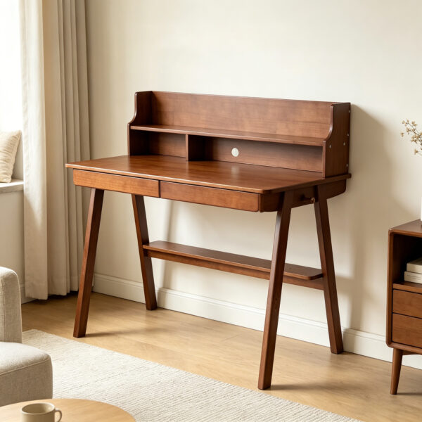 100% Solid Wood Desk Writing Computer Desk Mid Century Modern Home Office Table with Drawer for Bedroom