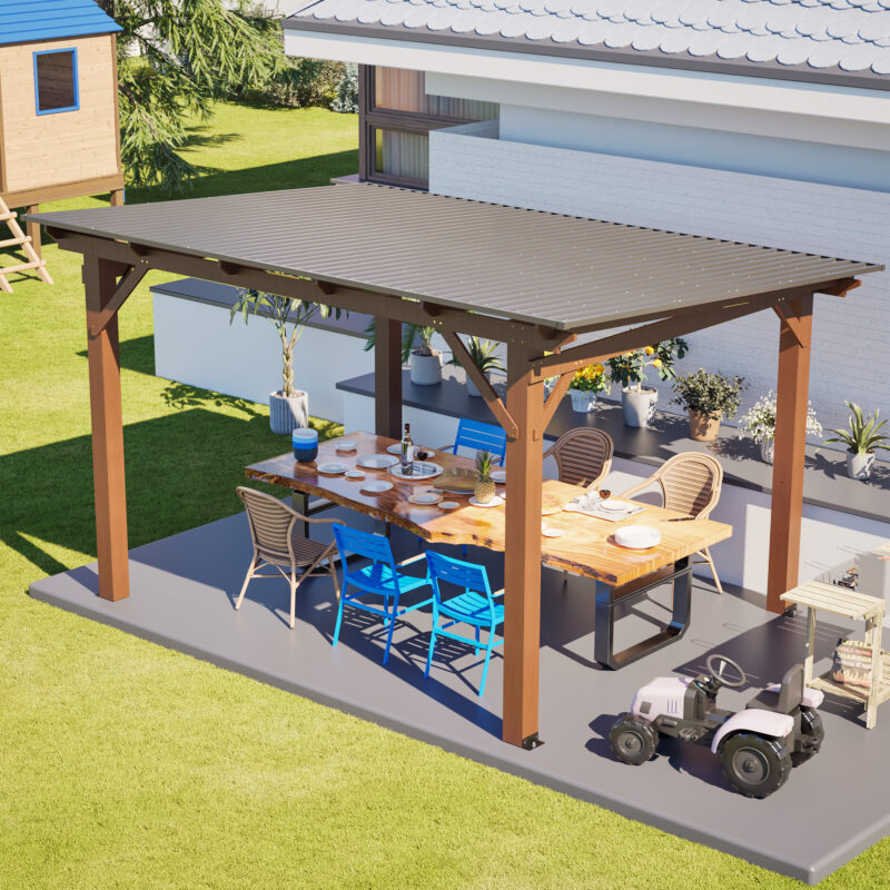 Wooden Garden Gazebo with Metal Roof - Image 4