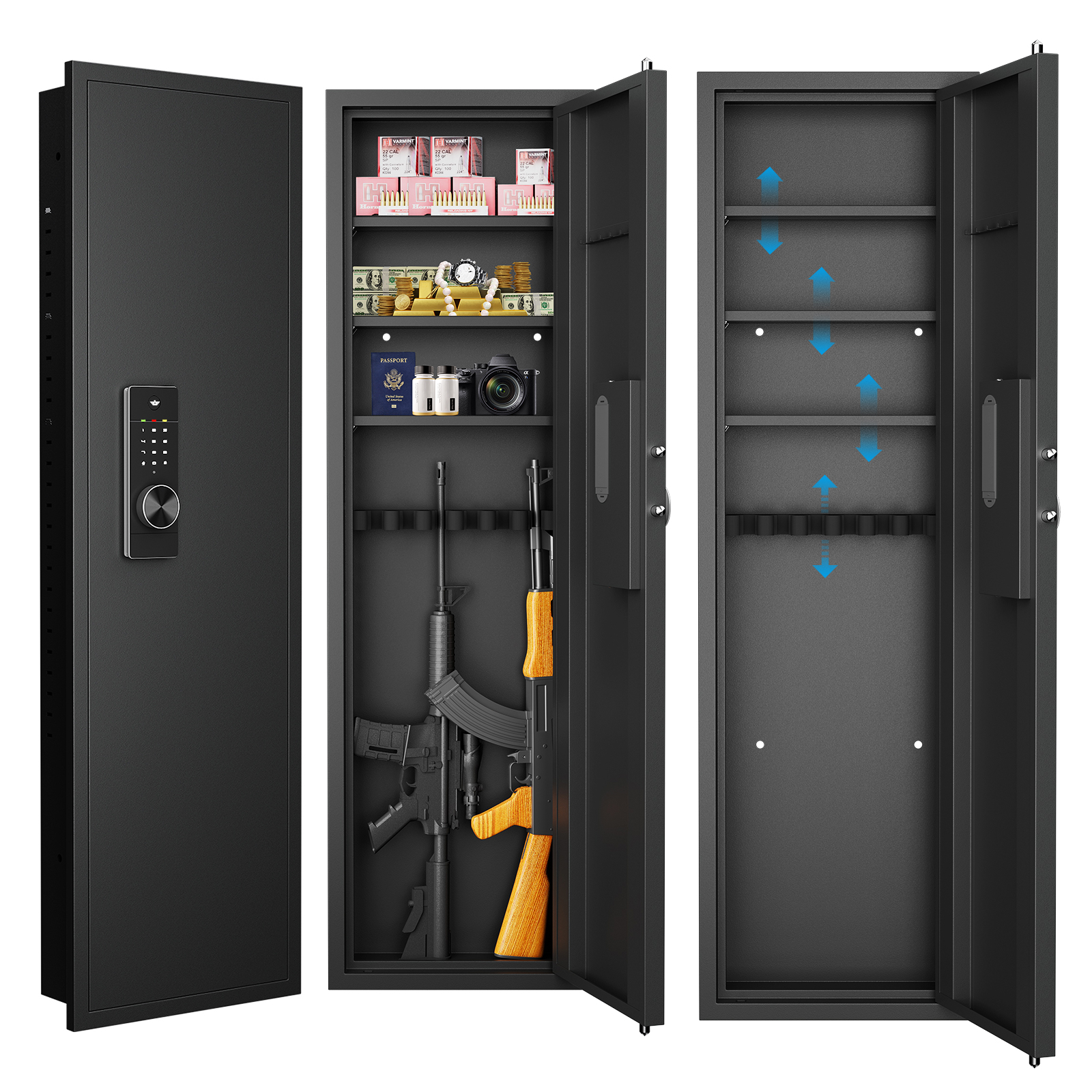 108582351f6ab4b8baa9d8c955540d77 53" Passwod Touch Panel In-Wall Safe,Hidden Wall Gun Safe for Rifles with Adjustable Shelves,Assembled Storage Multifunctional Wall Safe for Firearm and Valuables - Image 1