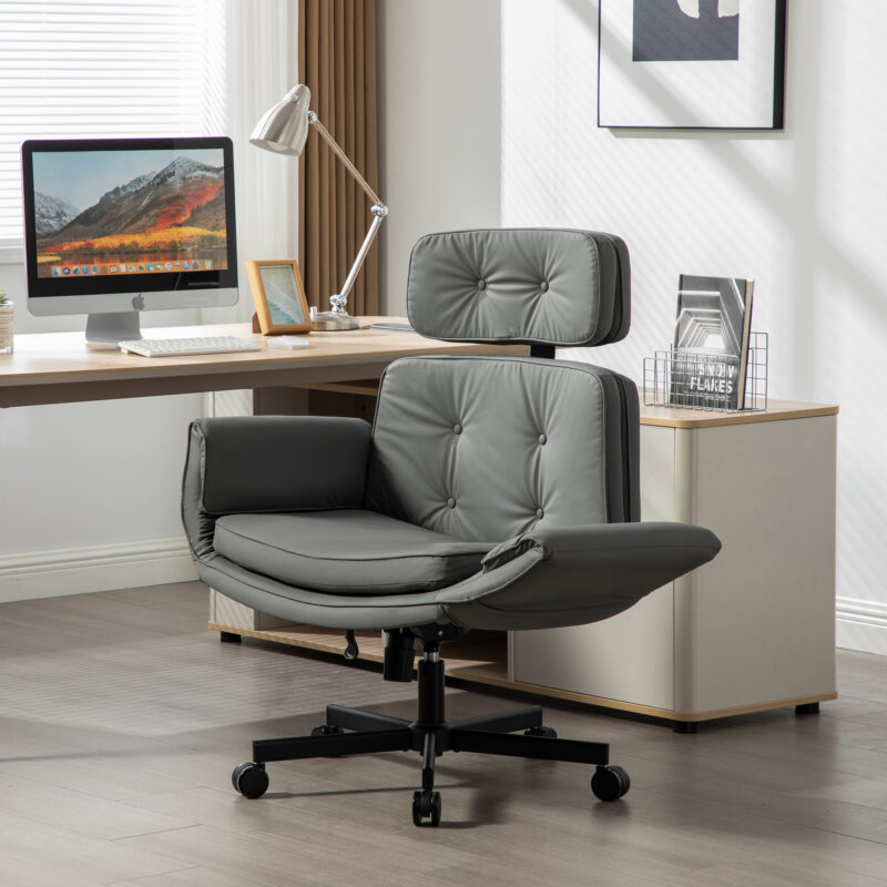 Criss Cross Chair with Adjustable Armrests & Wheels & Headrest, Lounge Vanity Desk Chair with Wide Seat for Cross-Legged Sitting, Swivel Task Office Chairs for Home, Makeup, Gaming, Office - Image 6