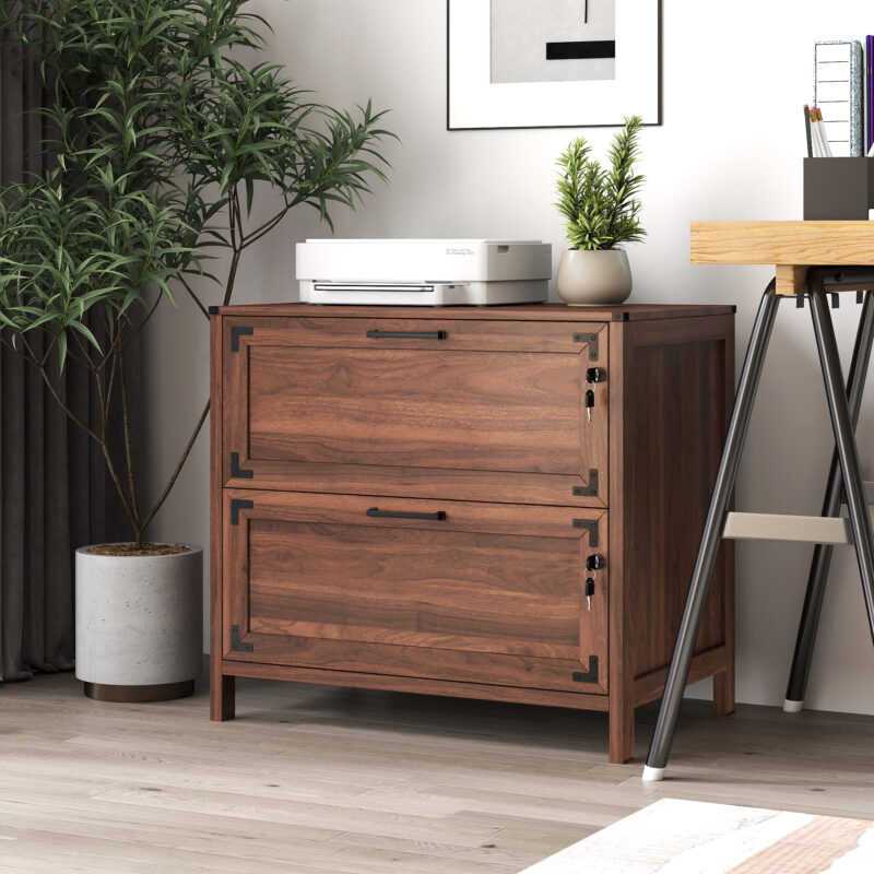 2 Drawer Farmhouse File Cabinet,Filing Cabinet with Lock for Home Office - Image 3