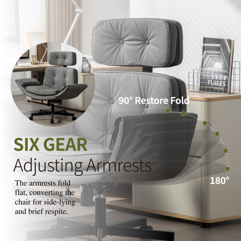 Criss Cross Chair with Adjustable Armrests & Wheels & Headrest, Lounge Vanity Desk Chair with Wide Seat for Cross-Legged Sitting, Swivel Task Office Chairs for Home, Makeup, Gaming, Office - Image 7