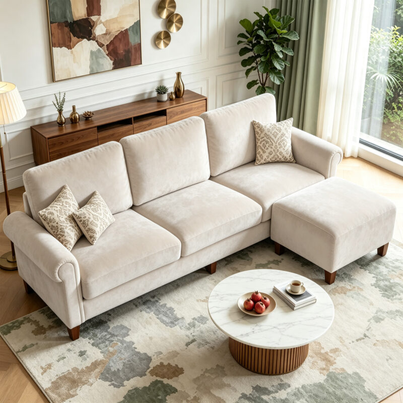 100" L-Shaped Sectional Sofa with Movable Ottoman for Living Room - Image 9