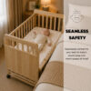 Solid Wood Baby Bassinets Wooden Bedside Bassinet Portable Mini Baby Crib 3 Adjustable Heights With Mattress and Changing Shelf for Newborns - Image 5