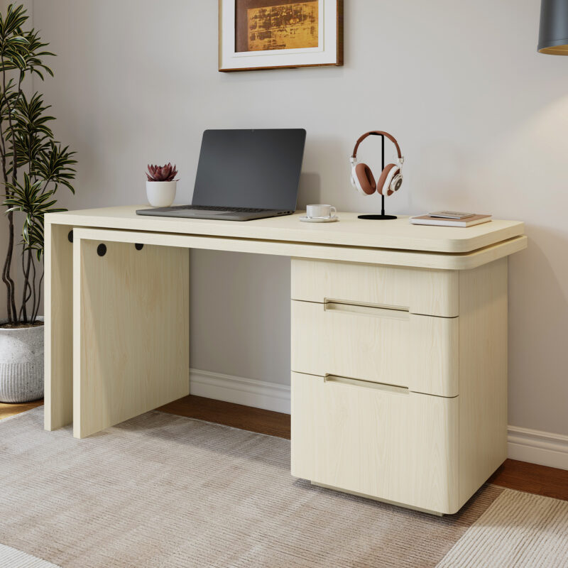90" Modern L Shaped Desk in Walnut with 3 Drawers,360° Wood Rotating Desk,Executive Office Desk,Corner Desk,Office Study Workstation,for Home Office or Living Room - Image 16