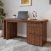 90" Modern L Shaped Desk in Walnut with 3 Drawers,360° Wood Rotating Desk,Executive Office Desk,Corner Desk,Office Study Workstation,for Home Office or Living Room - Image 9