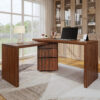 90" Modern L Shaped Desk in Walnut with 3 Drawers,360° Wood Rotating Desk,Executive Office Desk,Corner Desk,Office Study Workstation,for Home Office or Living Room