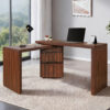 90" Modern L Shaped Desk in Walnut with 3 Drawers,360° Wood Rotating Desk,Executive Office Desk,Corner Desk,Office Study Workstation,for Home Office or Living Room - Image 8