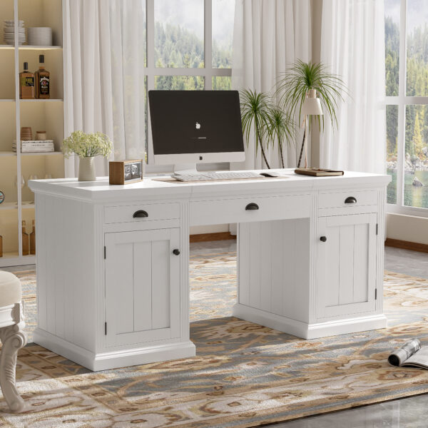 67" Modern Executive Desk,Computer Desk with 2 Wooden Doors Storage Cabinet and 3 Drawers, Rectangle Home Office Desk ,Reading Desk,Writing Table,Workstation for Home Office,Living Room,Study,White