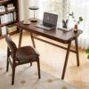 100% Solid Rubber Wood Computer Desk, Retro Walnut Writing Desk with Drawer, Sturdy A-Frame Leg - Image 8