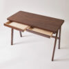100% Solid Rubber Wood Computer Desk, Retro Walnut Writing Desk with Drawer, Sturdy A-Frame Leg - Image 9