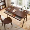 100% Solid Rubber Wood Computer Desk, Retro Walnut Writing Desk with Drawer, Sturdy A-Frame Leg - Image 7