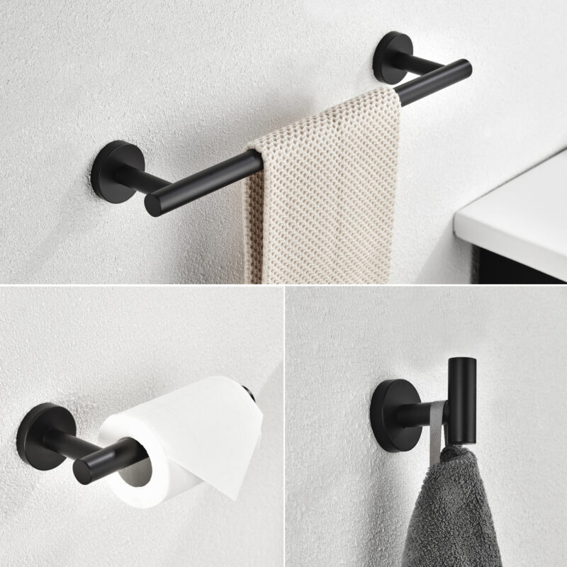 3-Piece Bathroom Hardware Set, SUS304 Matte Black - Image 3