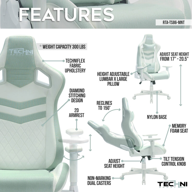 Techni Sport TS86 Ergonomic Pastel Gaming Chair - Image 13