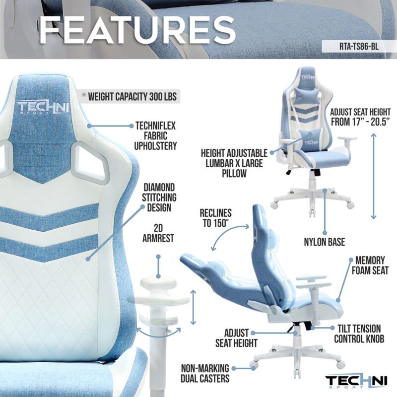 Techni Sport TS86 Ergonomic Pastel Gaming Chair - Image 4