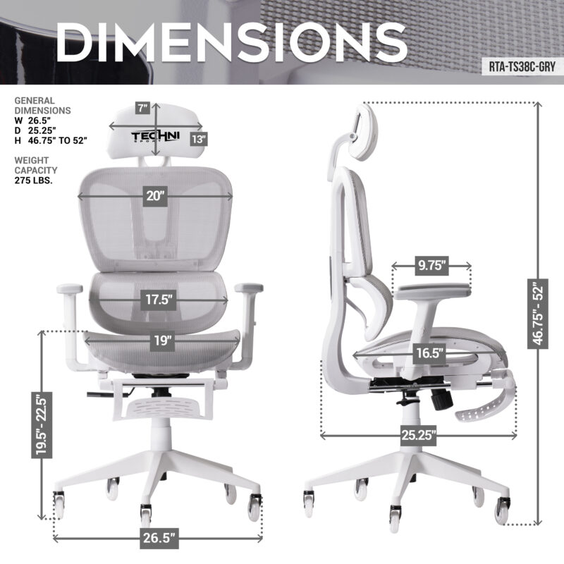 Techni Sport AIRFLEX2.0 White Mesh Gaming Chair - Image 5