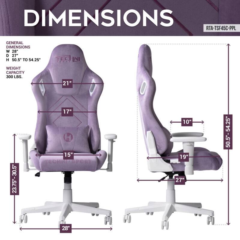 Techni Sport TSF45C Velvet Memory Foam Gaming Chair – Purple - Image 2
