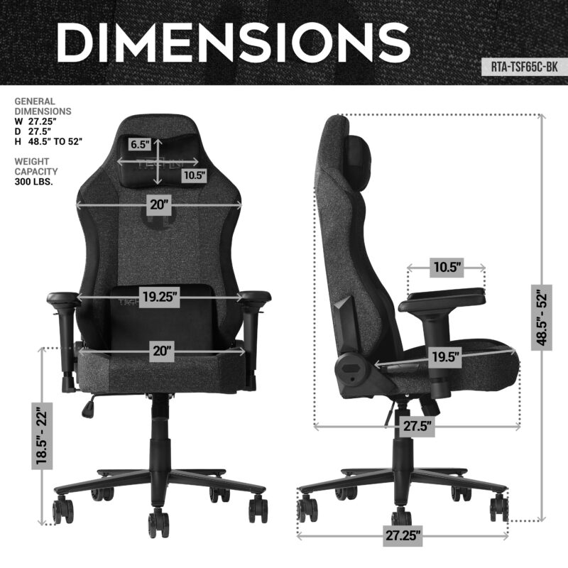 Techni Sport TSF65C Fabric Memory Foam Gaming Chair – Black - Image 4