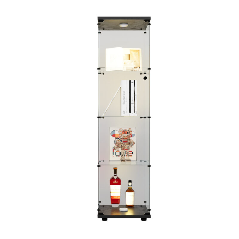 LED lights Glass Display Cabinet 4 Shelves with Door, Floor Standing Curio Bookshelf for Living Room Bedroom Office - Image 9