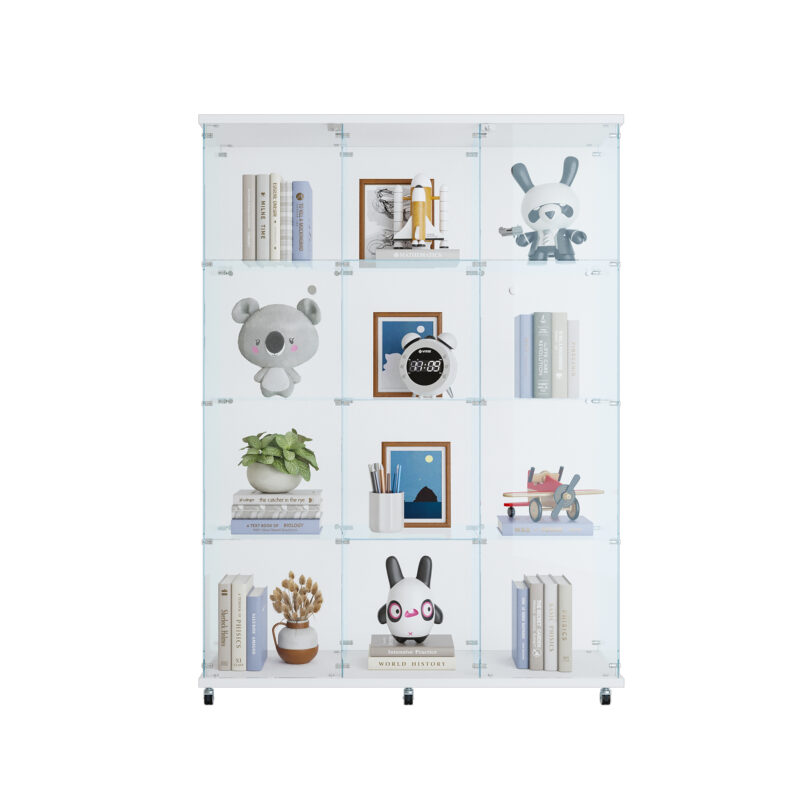 Glass Display Cabinet with 4 Shelves Extra Large, Curio Cabinets for Living Room, Bedroom, Office, Black Floor Standing Glass Bookshelf - Image 7