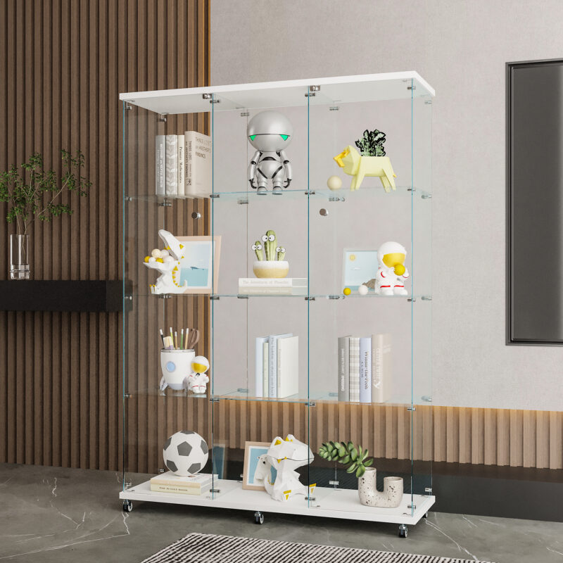 Glass Display Cabinet with 4 Shelves Extra Large, Curio Cabinets for Living Room, Bedroom, Office, Black Floor Standing Glass Bookshelf - Image 3