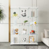 Glass Display Cabinet with 4 Shelves Extra Large, Curio Cabinets for Living Room, Bedroom, Office, Black Floor Standing Glass Bookshelf