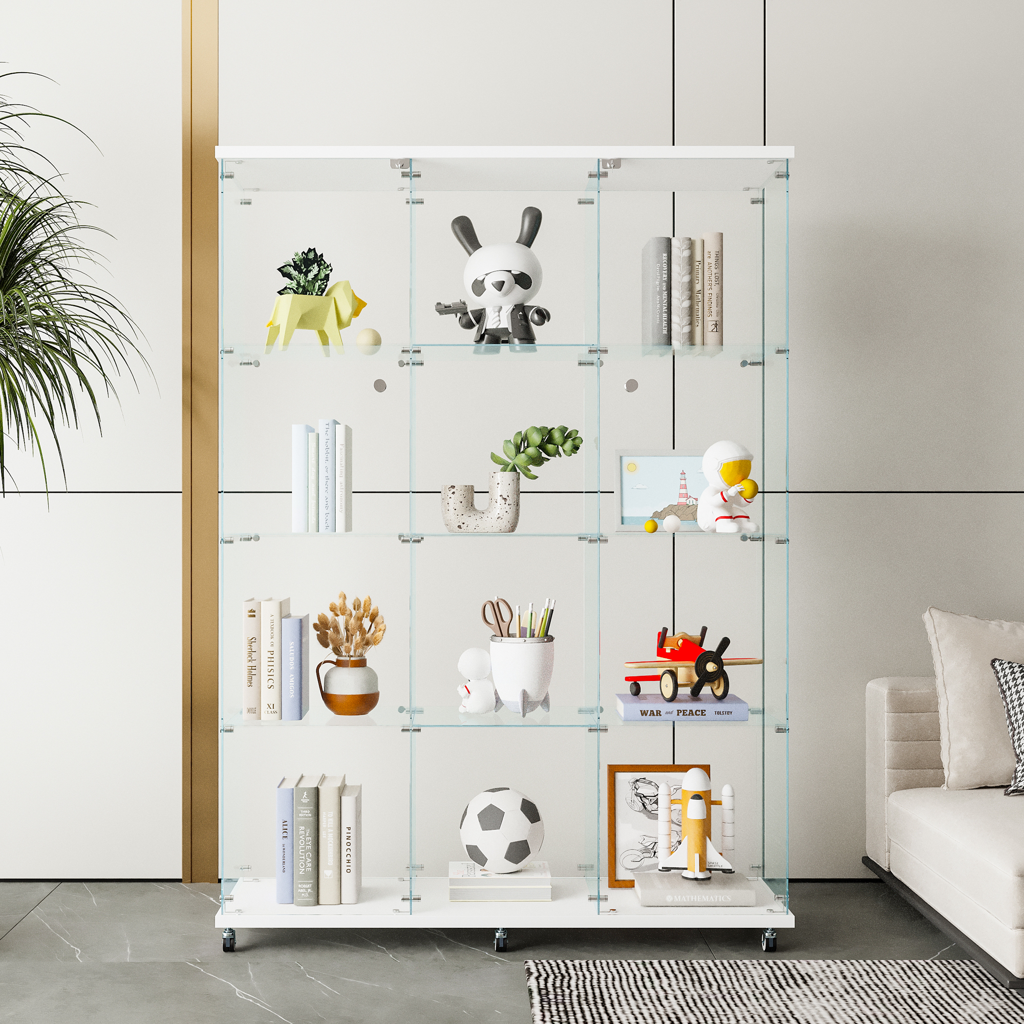 20240310_6d7ba0a24f0f0632ac2ed7e83022a26e Glass Display Cabinet with 4 Shelves Extra Large, Curio Cabinets for Living Room, Bedroom, Office, Black Floor Standing Glass Bookshelf - Image 1