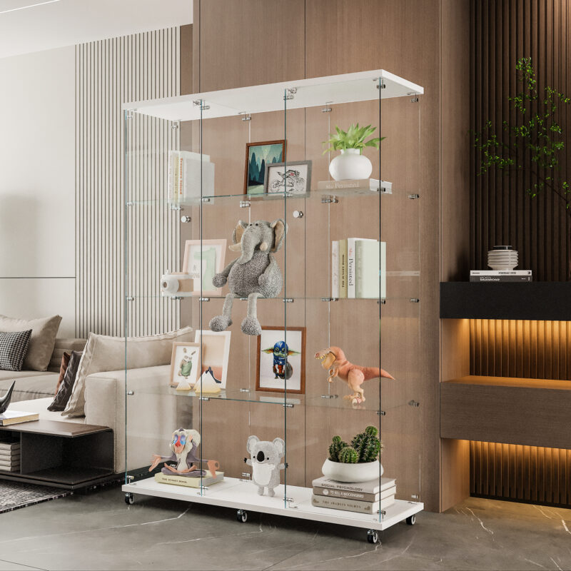 Glass Display Cabinet with 4 Shelves Extra Large, Curio Cabinets for Living Room, Bedroom, Office, Black Floor Standing Glass Bookshelf - Image 9