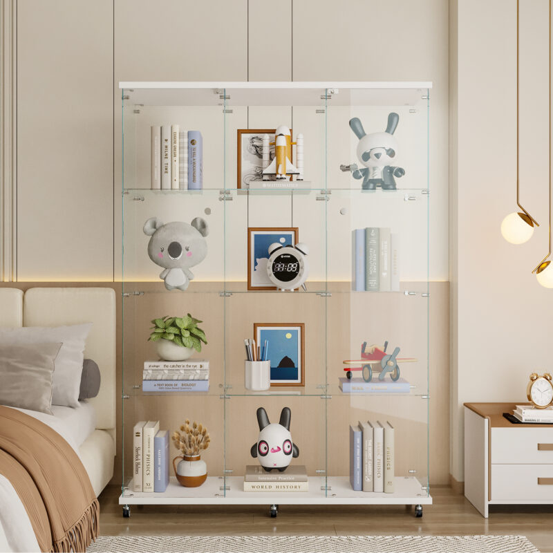 Glass Display Cabinet with 4 Shelves Extra Large, Curio Cabinets for Living Room, Bedroom, Office, Black Floor Standing Glass Bookshelf - Image 10