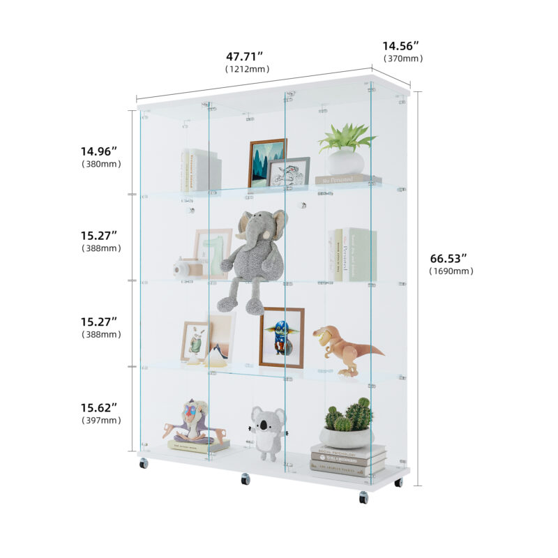 Glass Display Cabinet with 4 Shelves Extra Large, Curio Cabinets for Living Room, Bedroom, Office, Black Floor Standing Glass Bookshelf - Image 2