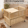 Solid Wood Baby Bassinets Wooden Bedside Bassinet Portable Mini Baby Crib 3 Adjustable Heights With Mattress and Changing Shelf for Newborns - Image 4