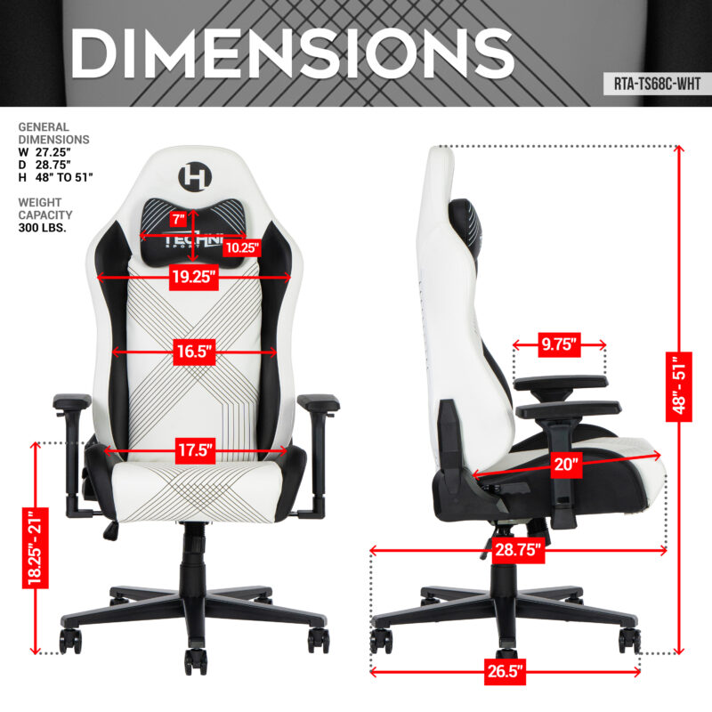 Techni Sport RTA-TS68C-WHT Comfort Edge White Gaming Chair - Image 3