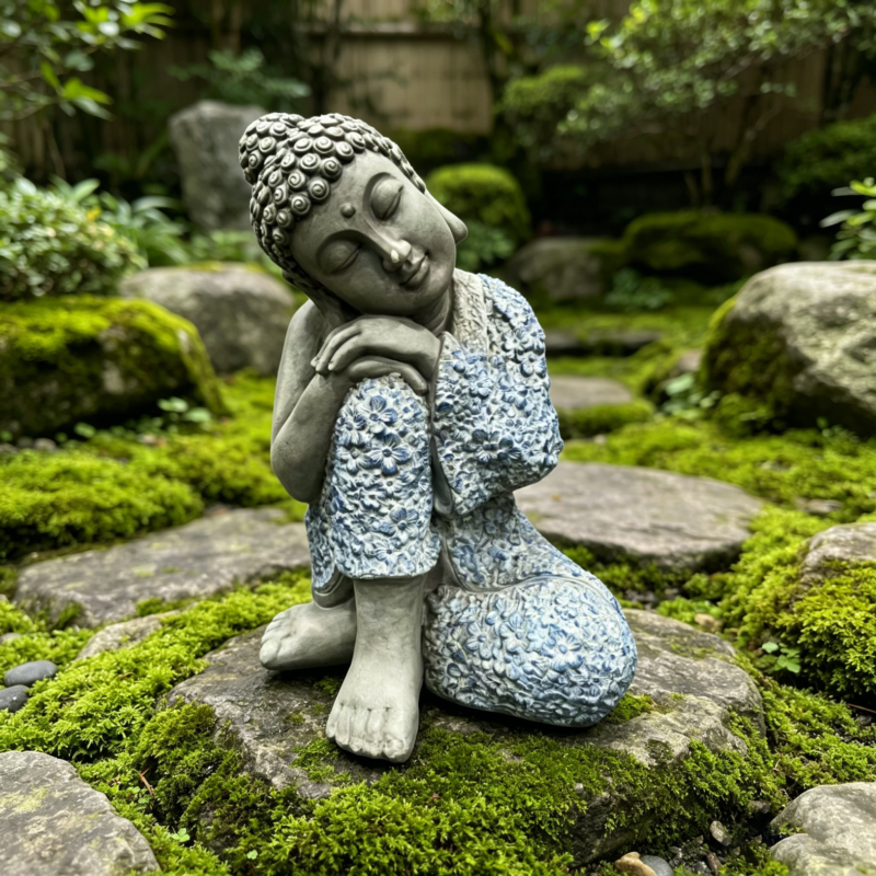 Serene Sleeping Buddha Statue, 16.34" Tall Resin Meditating Buddha Figurine, Weatherproof Zen Decor for Patio, Backyard & Home Meditation Space - Image 4