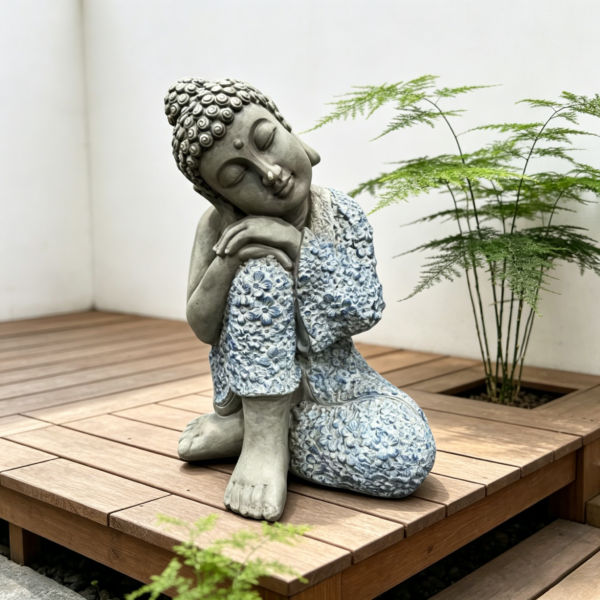 Serene Sleeping Buddha Statue, 16.34" Tall Resin Meditating Buddha Figurine, Weatherproof Zen Decor for Patio, Backyard & Home Meditation Space