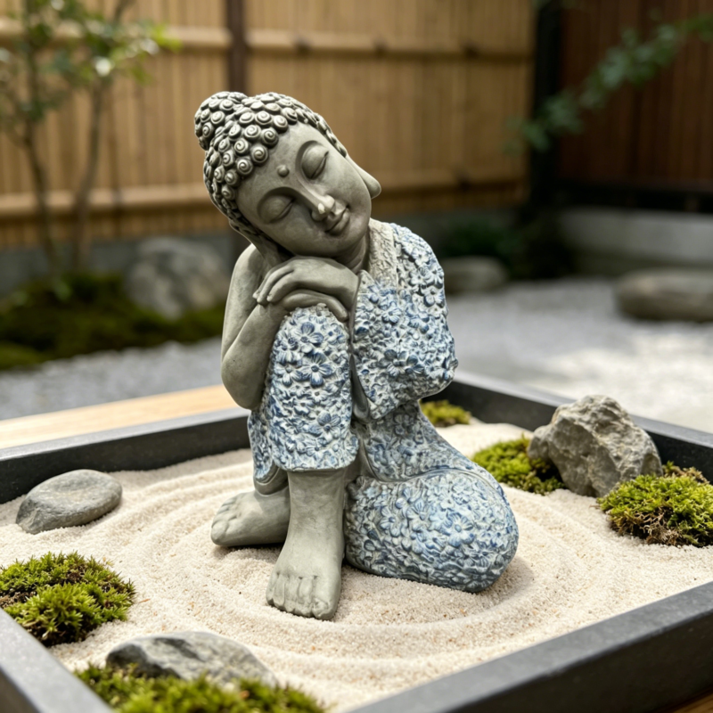 Serene Sleeping Buddha Statue, 16.34" Tall Resin Meditating Buddha Figurine, Weatherproof Zen Decor for Patio, Backyard & Home Meditation Space - Image 2