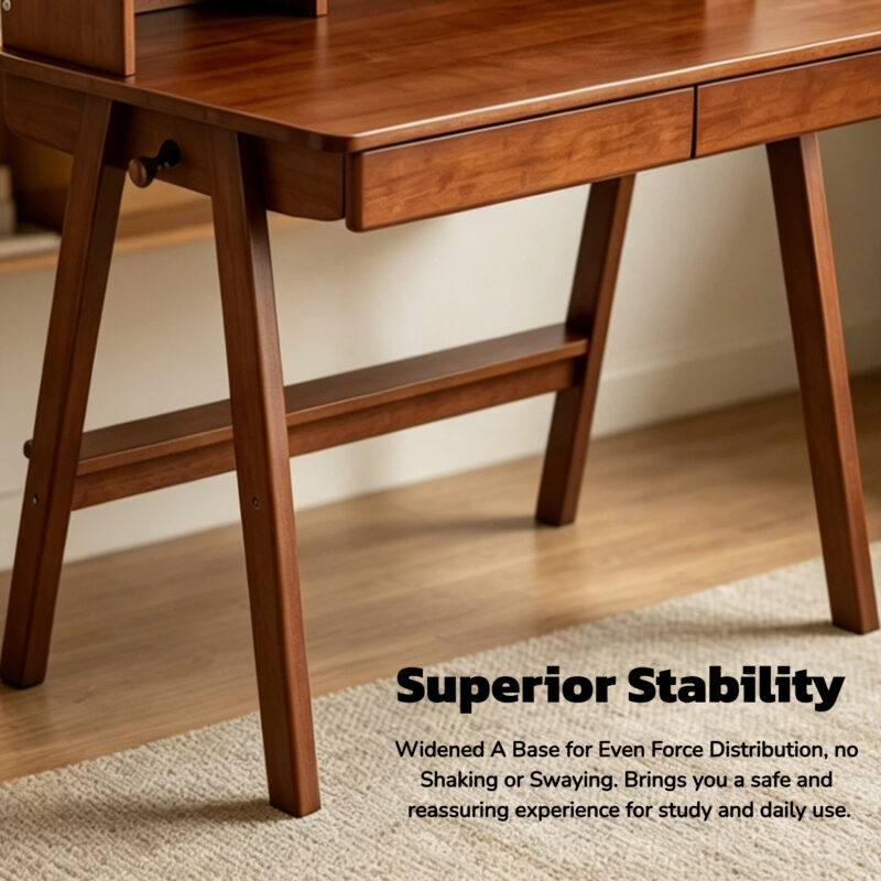 100% Solid Wood Desk Writing Computer Desk Mid Century Modern Home Office Table with Drawer for Bedroom - Image 9