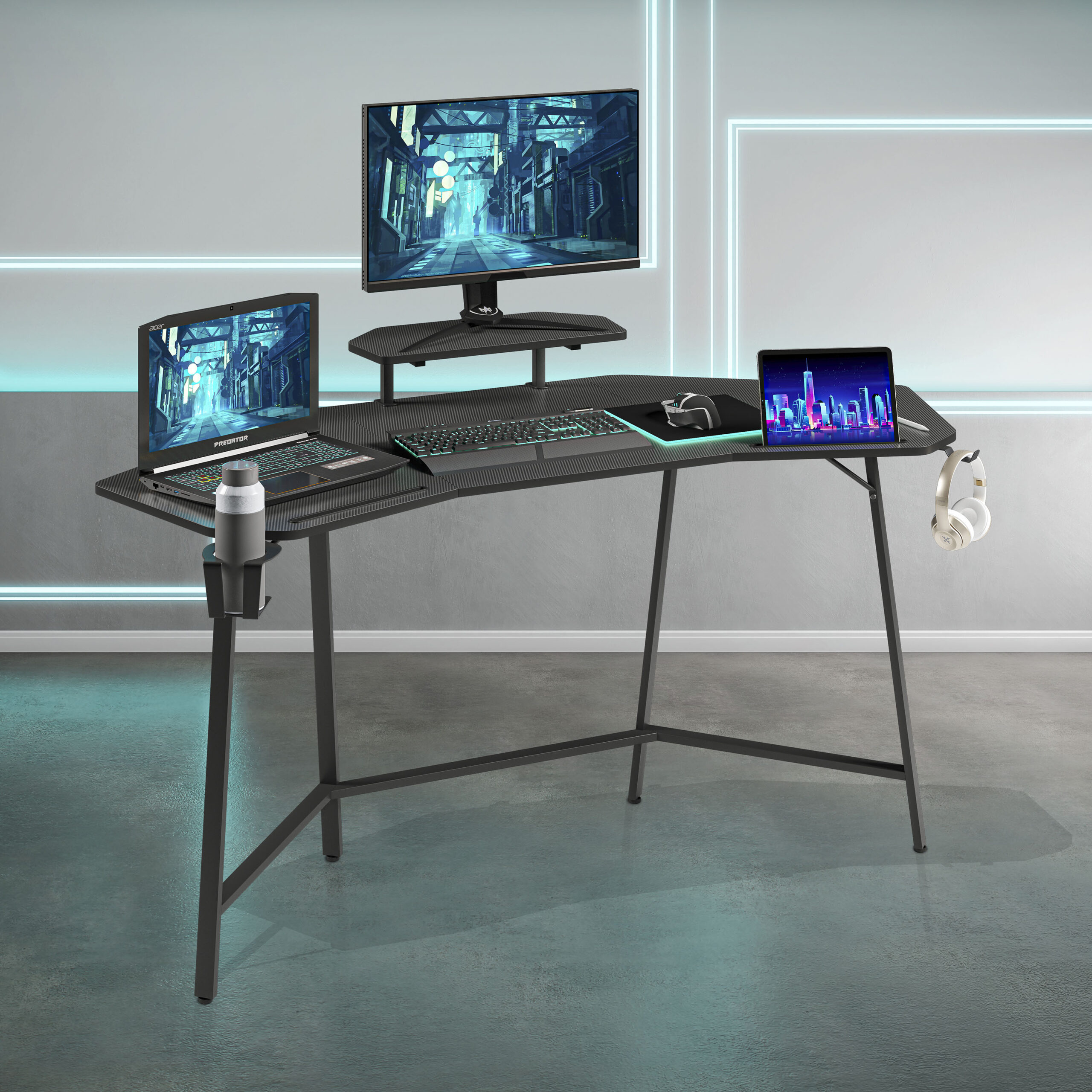 55034d121314ed5753209e6070b8dea4 Techni Sport TS98D Gaming Desk with Shelf & Accessory Holders, Black - Image 1
