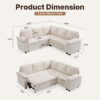 Modular Sectional Sofa Bed with Cup Holders, L-Shaped Pull Out Couch with Storage, Modern Corduroy Sleeper Sofa for Living Room - Image 2