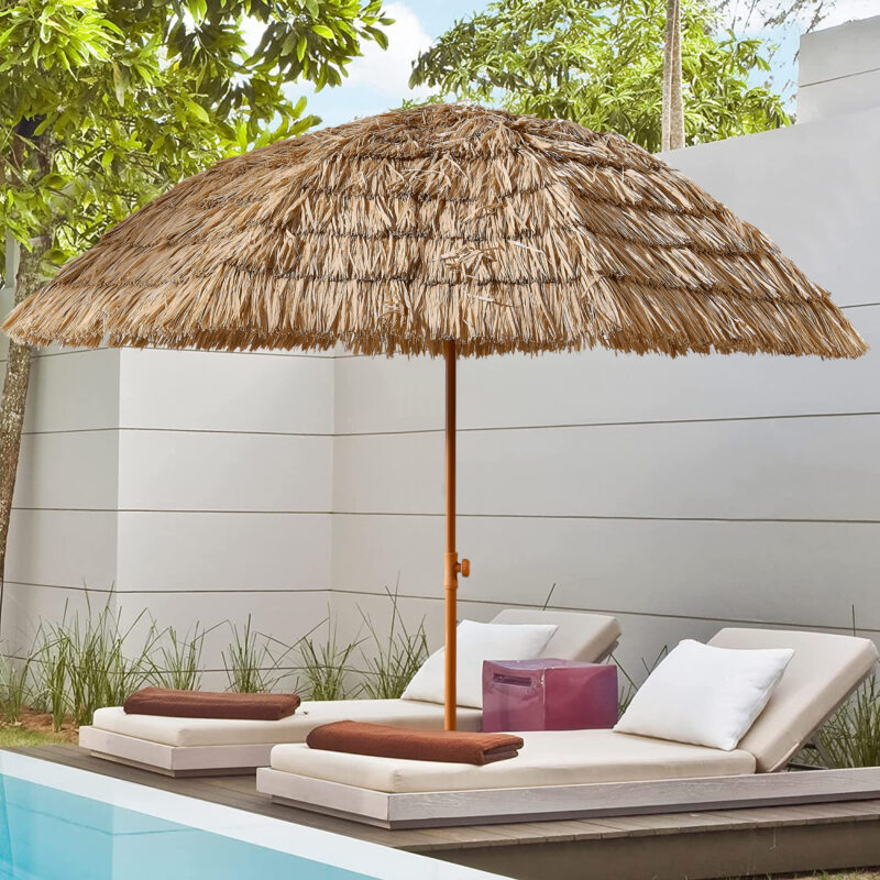 8ft Thatch Tiki Patio Umbrella, Brown - Image 2