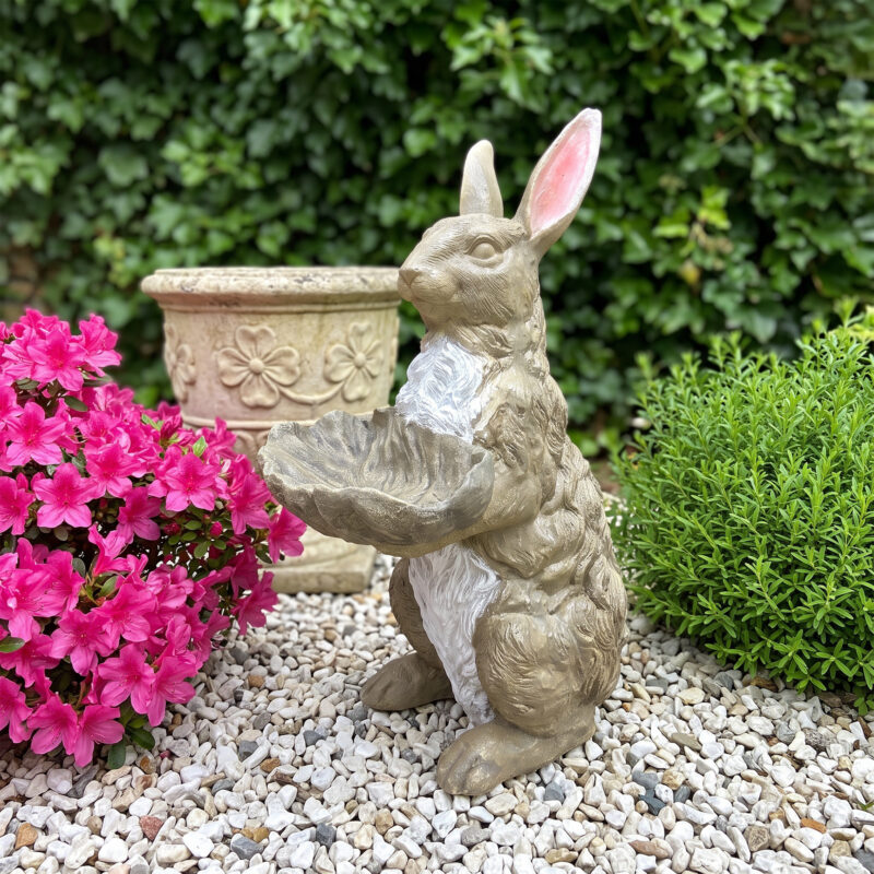 Magnesium Oxide Bunny Statue Holding Decor Hand-Painted Rabbit Sculpture Garden Lawn Ornament - Image 2