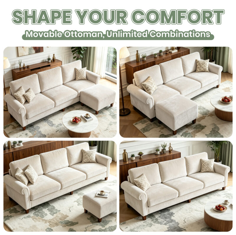 100" L-Shaped Sectional Sofa with Movable Ottoman for Living Room - Image 4