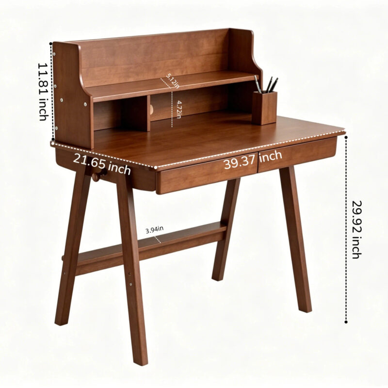100% Solid Wood Desk Writing Computer Desk Mid Century Modern Home Office Table with Drawer for Bedroom - Image 7