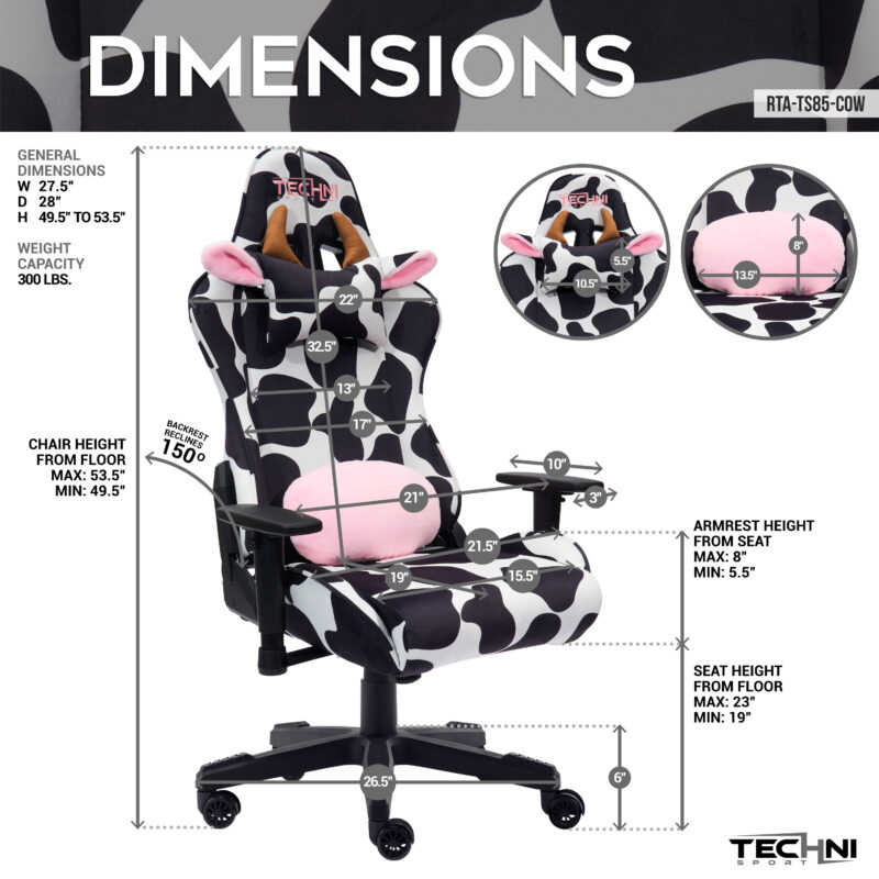 TS85 COW Print LUXX Series Gaming Chair - Image 3