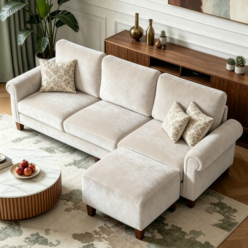 100" L-Shaped Sectional Sofa with Movable Ottoman for Living Room - Image 3