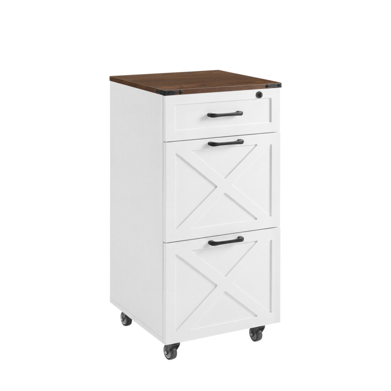 Rustic White Farmhouse 3-Drawer File Cabinet with Wheels – Vertical Rolling Storage for Letter/A4, Printer Stand & Mobile Organizer for Home Office - Image 9
