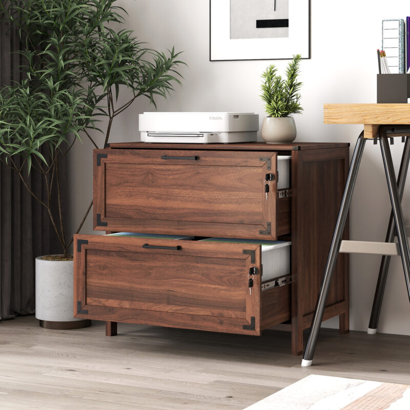 2 Drawer Farmhouse File Cabinet,Filing Cabinet with Lock for Home Office - Image 2